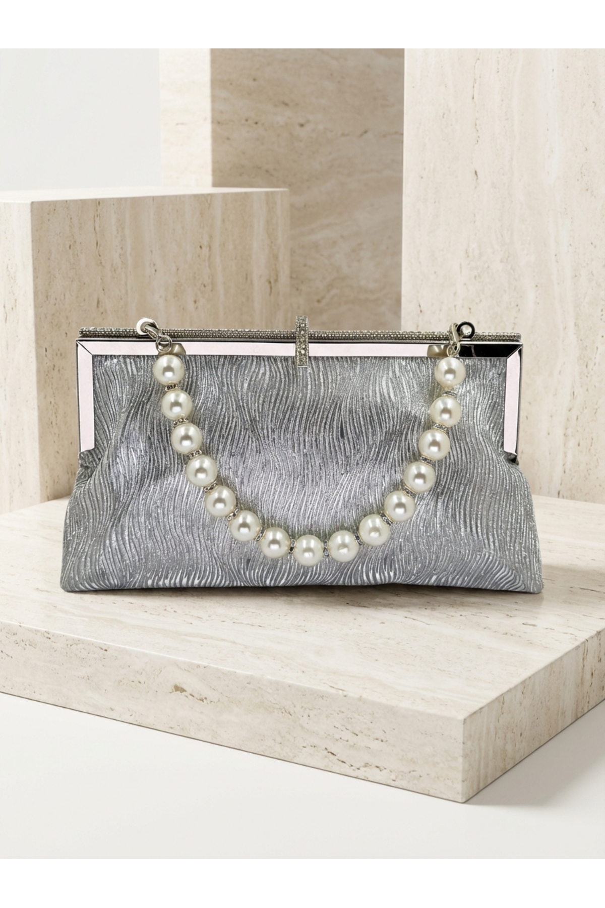 Wedding Fashion Silver Color Soft Leather Metal Stones Pearl