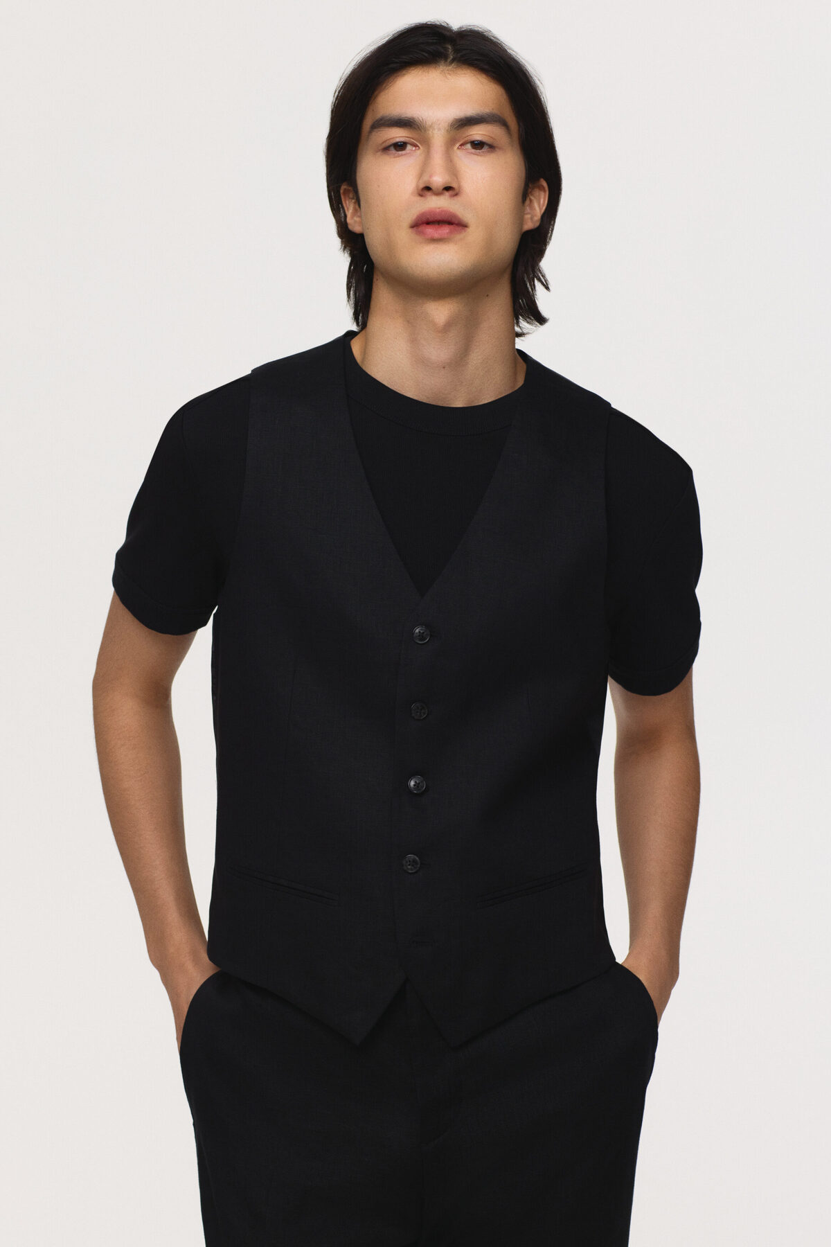 جلیقه کت و شلوار کتانی باریک اچ اند ام جلیقه H&M