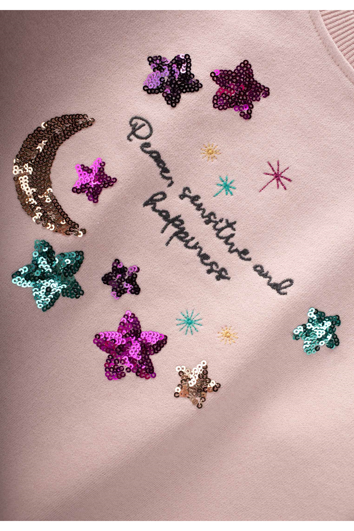 Cigit Pullu Ay Yıldız Nakışlı Sweatshirt 2-8 Yaş Pudra Pembe fotoğrafı 3 (önizleme)