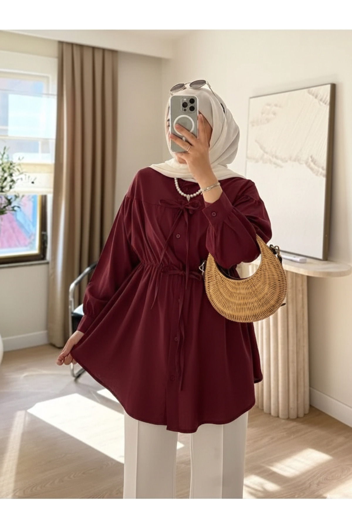 unika boutique Kadın Büzgü Detaylı Tesettür Gömlek görsel 2