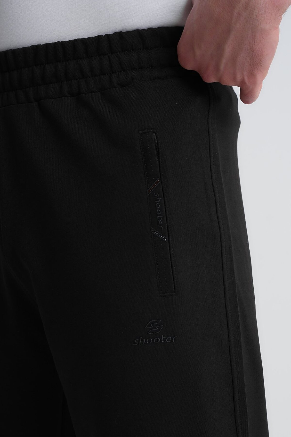 Shooter Sportswear Siyah Erkek Yazlık Kapri Rahat Kalıp Fermuar Cepli Beli Lastikli Ayarlanabilir Fermuarlı Cep görsel 8