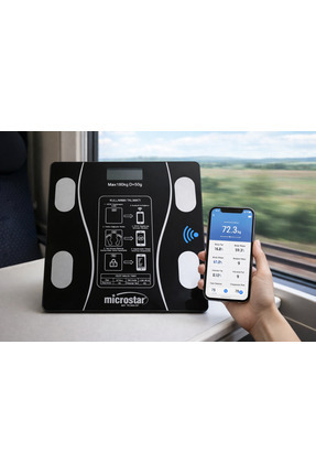 Microstar Mobil Uygulamalı Bluetooth Baskül Akıllı Cam Tartı LCD Ekranlı Pilli
