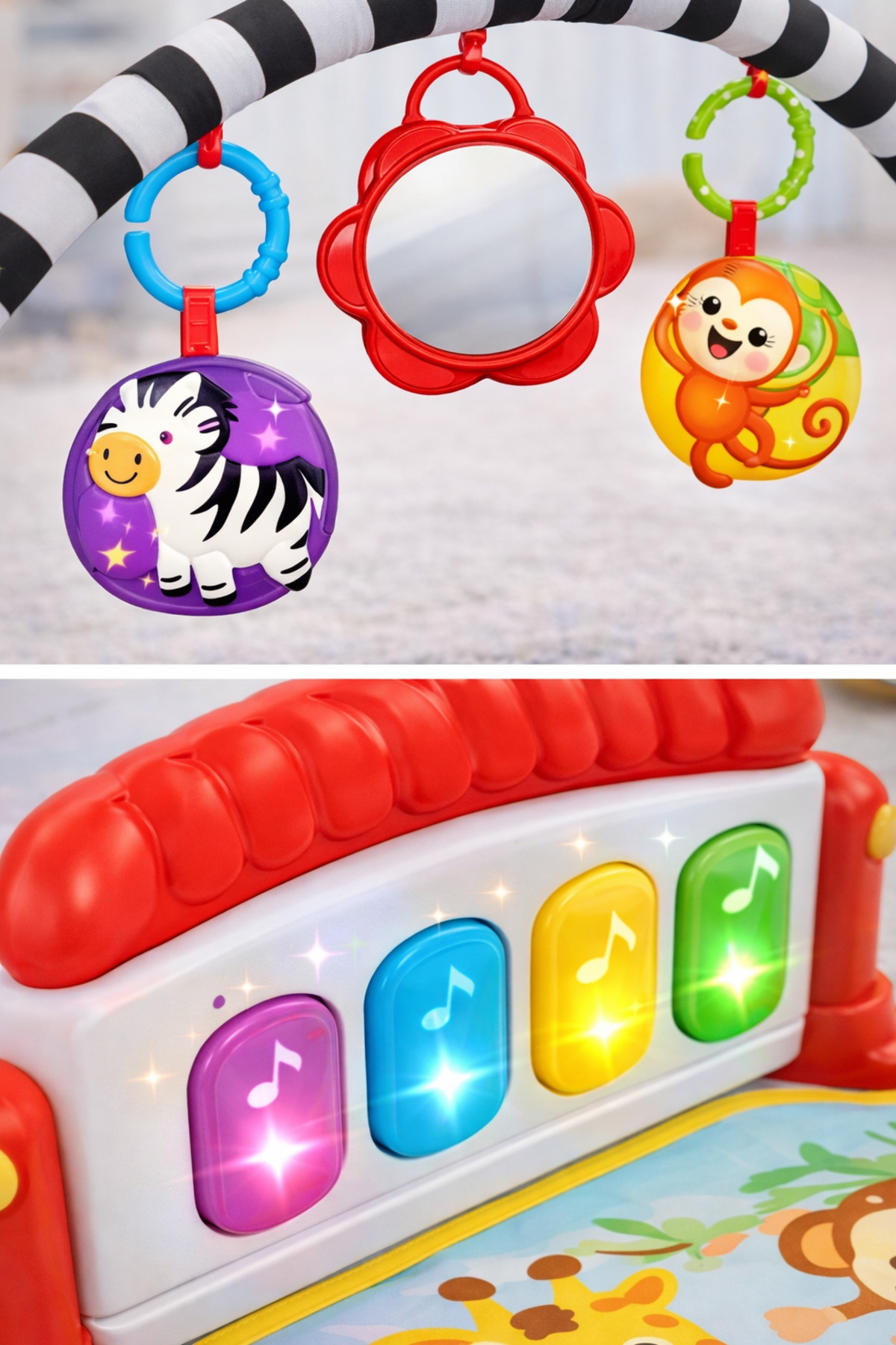 babydoor Safari Piyanolu Desenli Bebek Oyun Halısı 0+Ay Sevimli Hayvan Figürlü Işıklı ve Müzikli Gelişim Matı fotoğrafı 6 (önizleme)