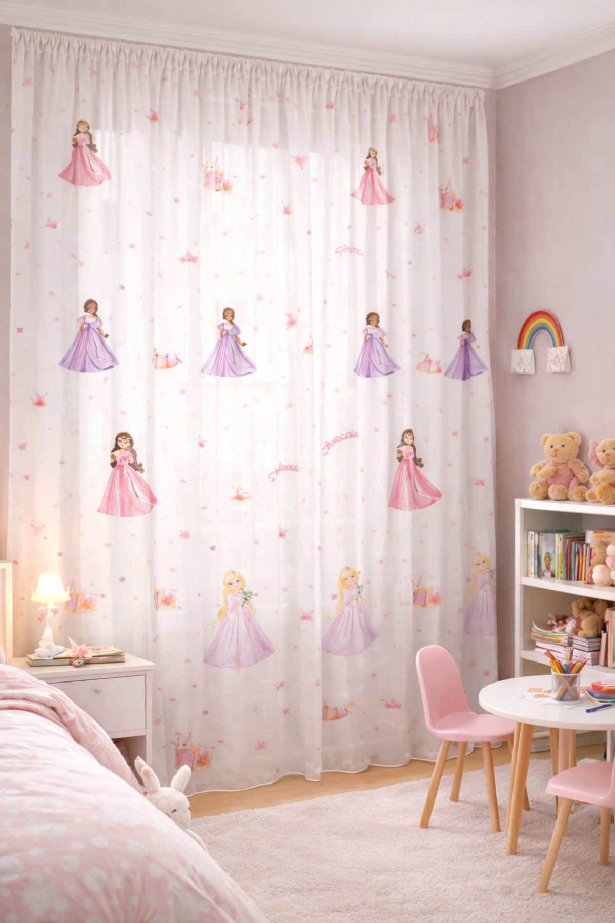 Perdenin Adresi Prenses Desenli Bebek & Çocuk Odası Tül Perde Normal Pile fotoğrafı 5 (önizleme)