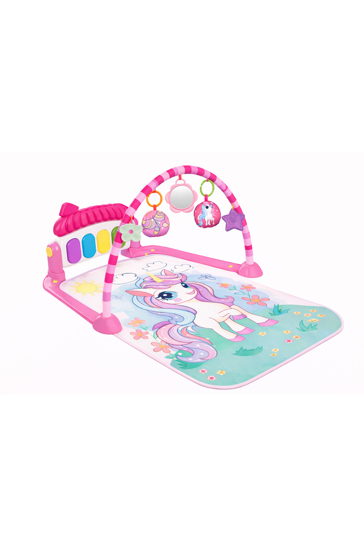 babydoor Unicorn Desenli Piyanolu Bebek Oyun Halısı 0+Ay Figürlü Işıklı ve Müzikli Gelişim Matı Pembe 558 fotoğrafı 6 (önizleme)