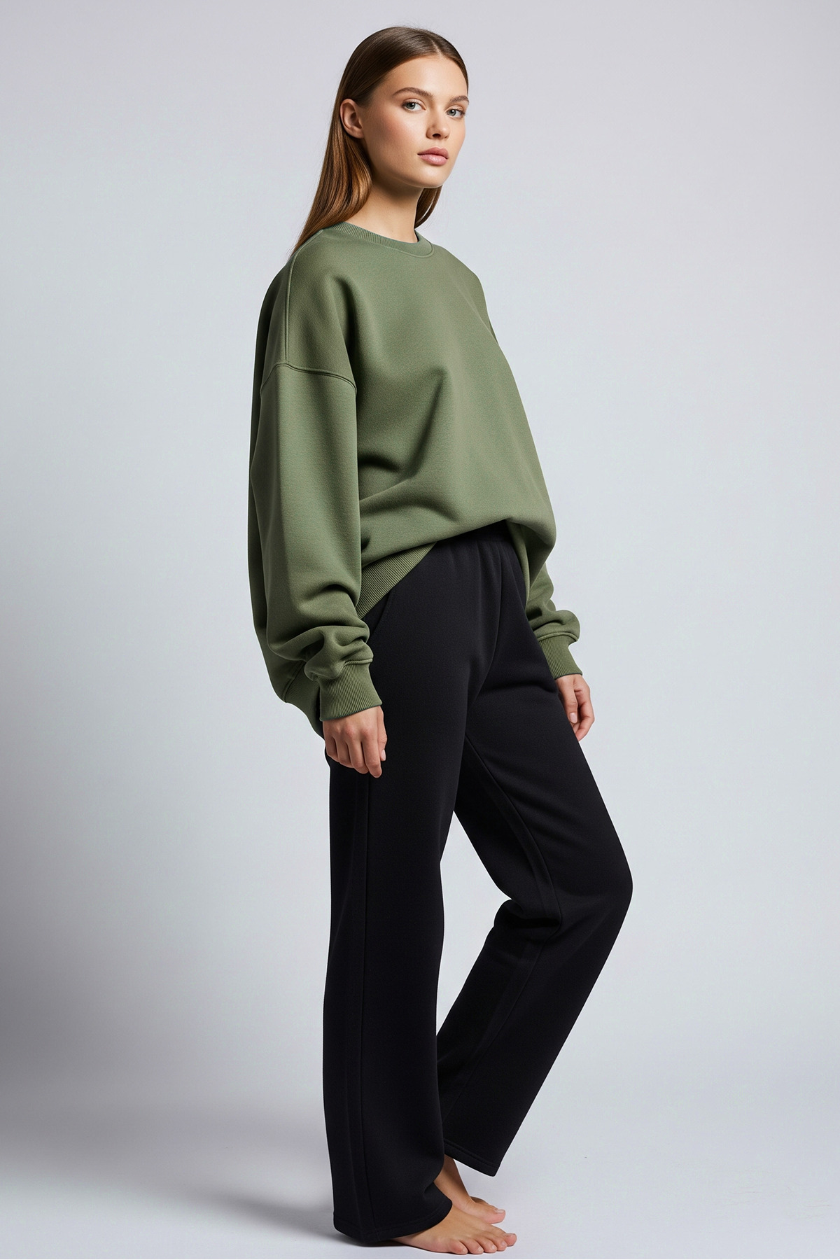 MAXIMILLIAN  Unisex Oversize Bisiklet Yaka Pamuklu Basic Sweatshirt KOYU ÇAĞLA - Görsel 5