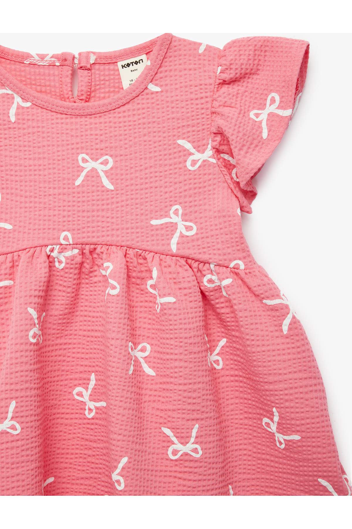 Koton Kısa Kollu Bisiklet Yaka Fiyonk Baskılı Pamuklu Elbise fotoğrafı 3 (önizleme)