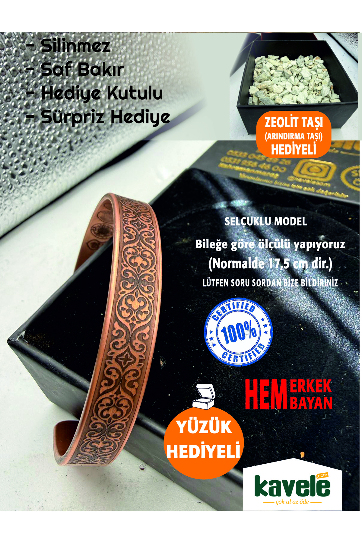 Ham saf bakır Dışı Selçuklu Bileklik-Hediyelik Kutuda