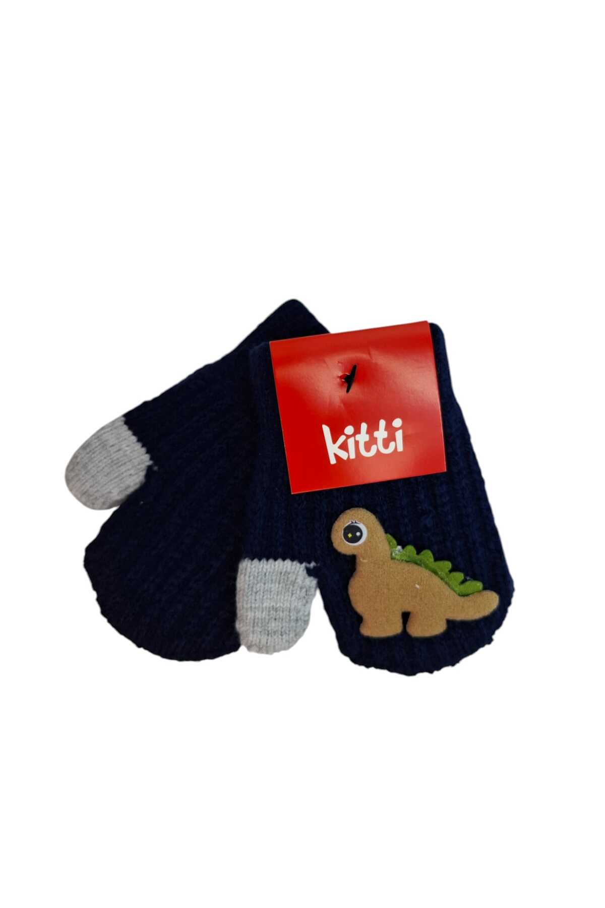 Kitti Spteks 1-3 Yaş Erkek Bebe Çocuk Lacivert Renk Sevimli Dinozor Figürlü Kışlık Örme Eldiven fotoğrafı 3 (önizleme)