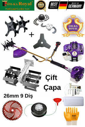 Royal Benzinli Yan Tırpan Ot Biçme Makinesi + 2 Adet Toprak Çapalama Aparatı ...