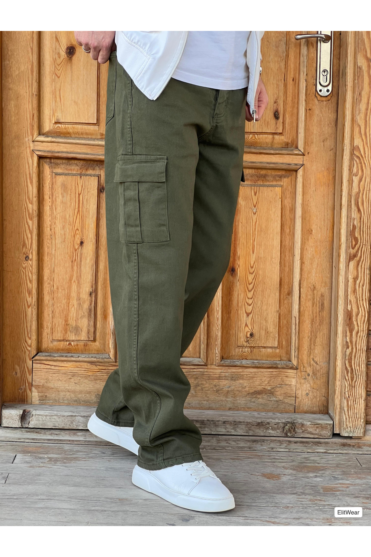 Erkek Kargo Cepli Baggy Gabardin Beli Kemerli Pantolon — خاکی WP-KCBGBK1 — تصویر 6 از 7