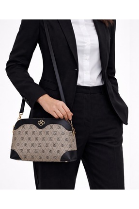 VELORA Bej Desenli Gold Logolu Kadın Çanta