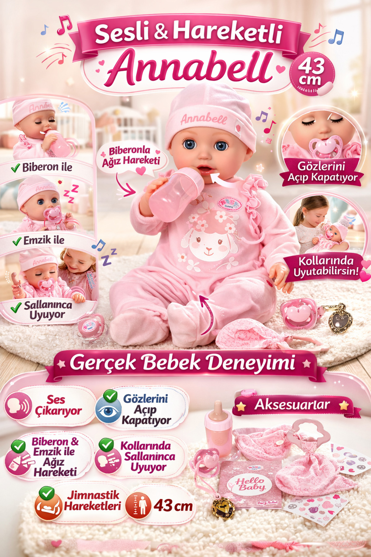 Fillikutum Sesli ve Hareketli Annabell Bebeği 43 Cm Baby Born