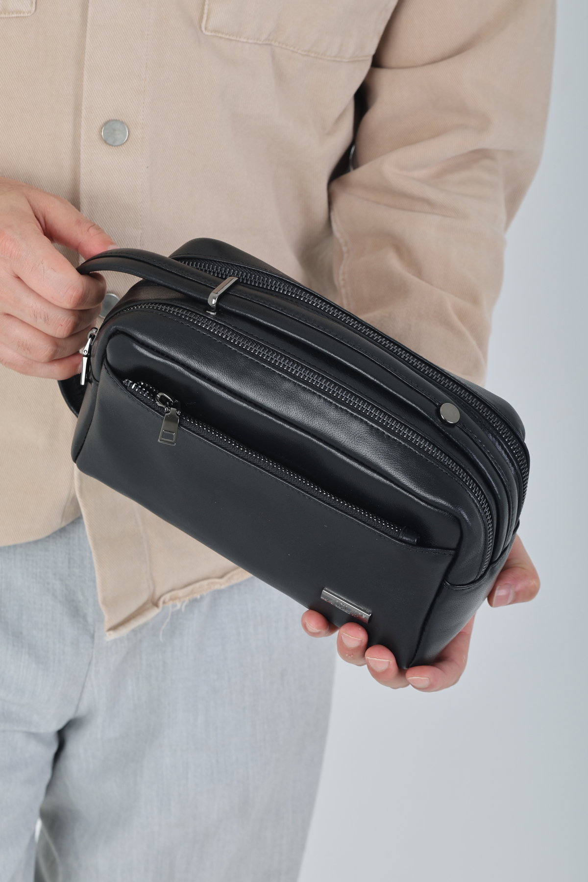 Erzeno  Hakiki Deri Siyah Erkek Hem El Çantası Hem Tıraş Çantası ( Tek Çantada Üç Özellik ) - Görsel 3