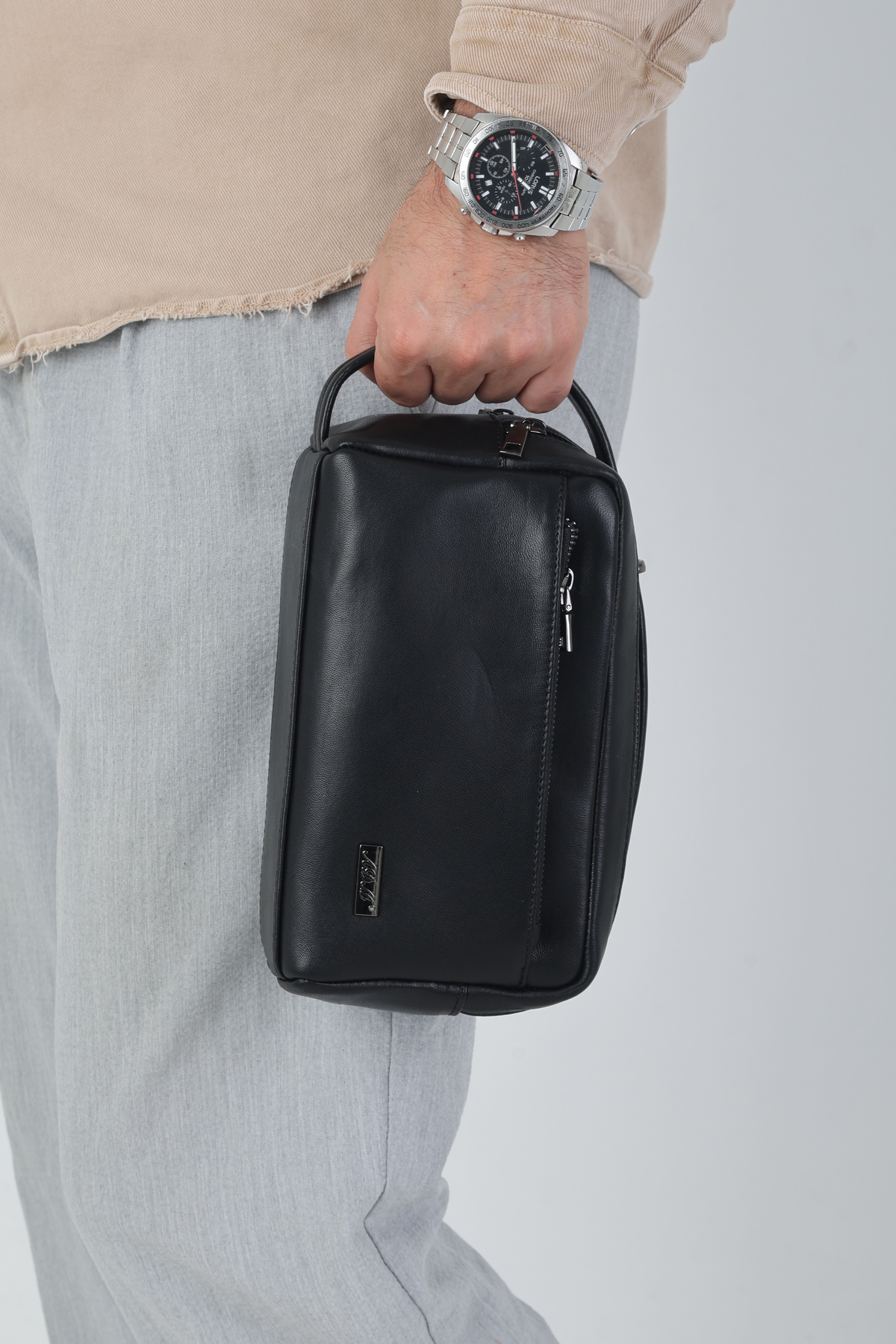 Erzeno  Hakiki Deri Siyah Erkek Hem El Çantası Hem Tıraş Çantası ( Tek Çantada Üç Özellik ) - Görsel 6