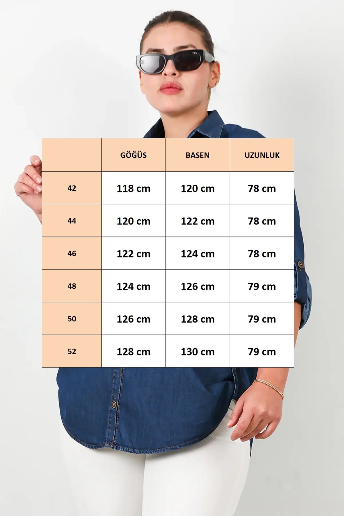 FOR ESRA BIG TREND  Kadın Büyük Beden Kol ve Yan Apoletli Katlamalı Küçük Kapaklı Cep Dokuma Düğmeli Kot Gömlek - Görsel 2