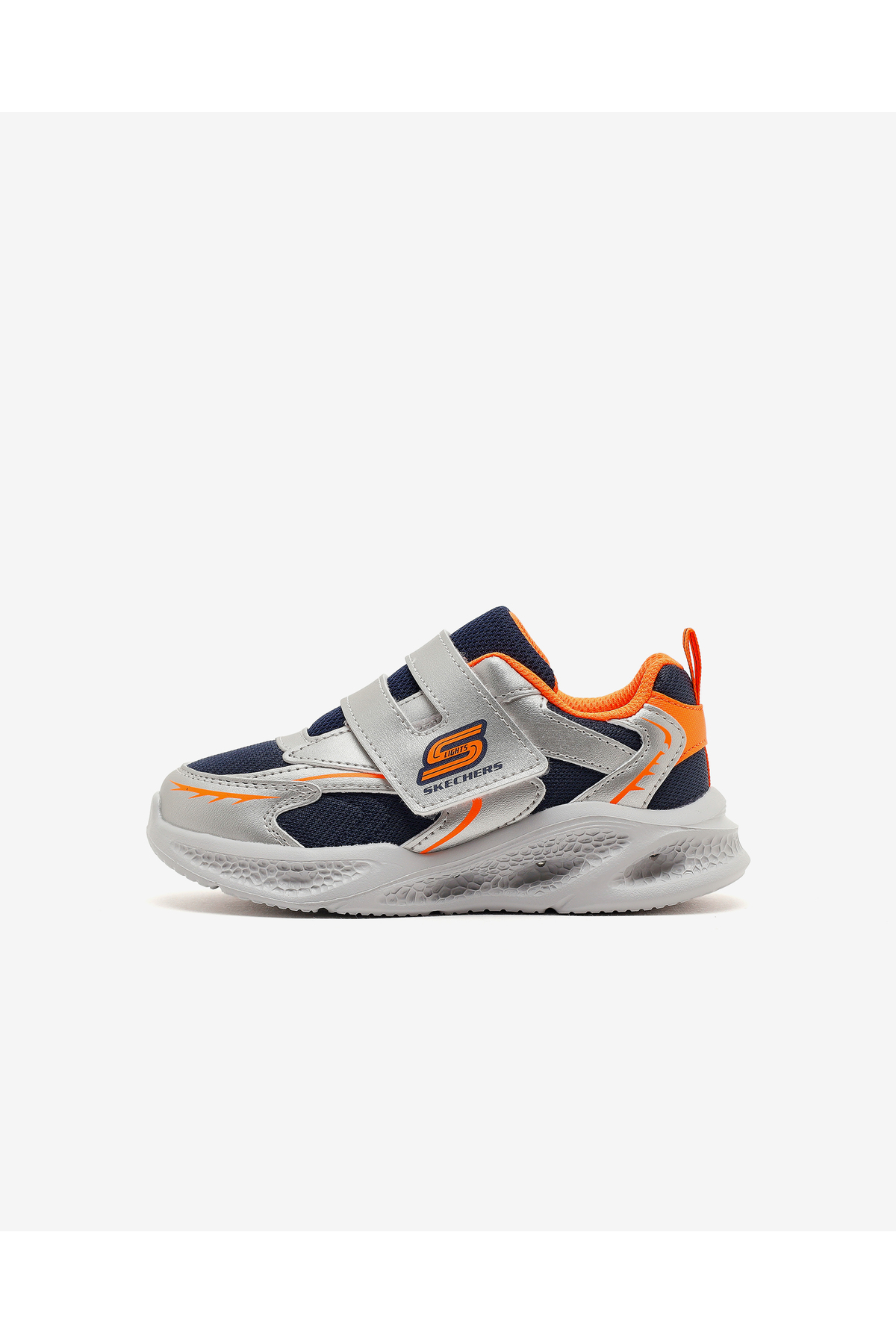 اسکچرز کفش کتانی پسرانه چراغ‌دار METEOR-LIGHTS نقره‌ای/نارنجی مدل 401498N SLOR