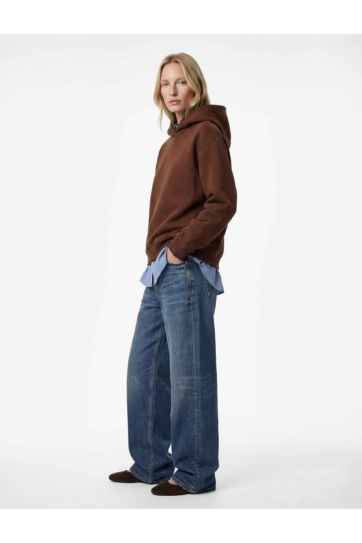 Koton Üç İplik Şardonlu Uzun Kollu Kapüşonlu Basic Sweatshirt görsel 2