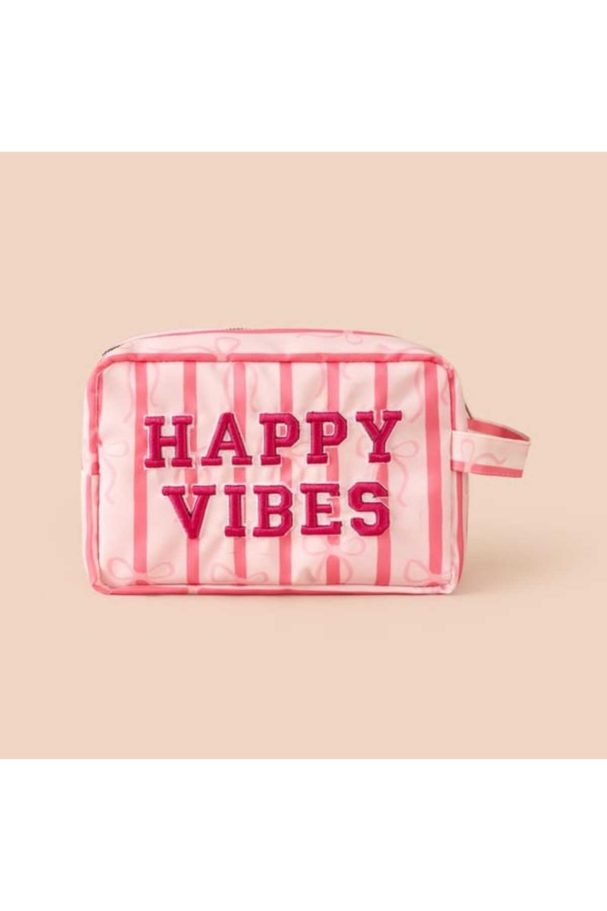 Happy Vibes Kozmetik Çantası - Pembe - 21x12x8 cm — صورتی 06KHE183