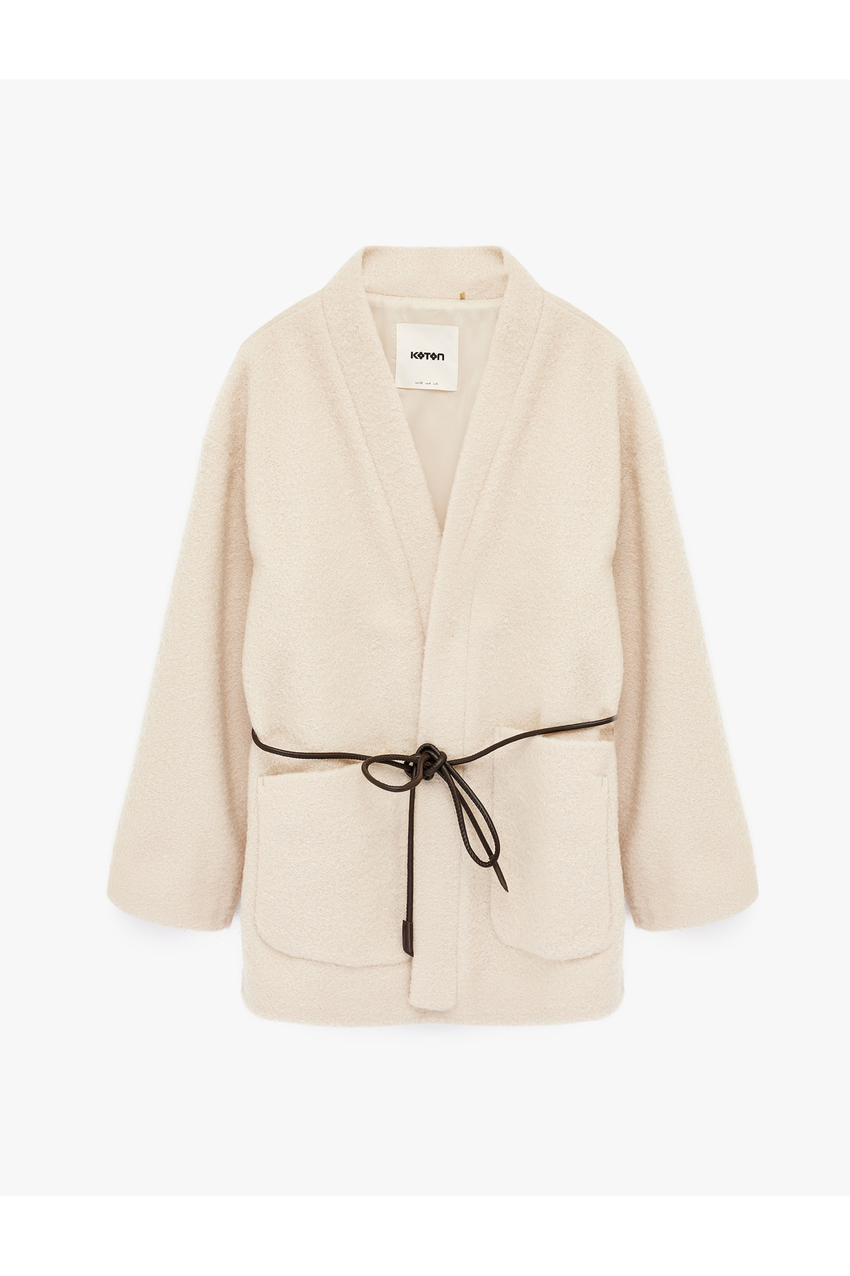 Koton  Buklet Kumaş Kemerli Cepli Kruvaze Uzun Kimono Ceket