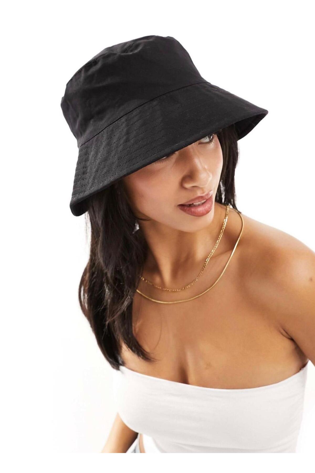 Wearflawless Kadın Siyah Bucket Şapka, Yazlık Kova Şapka, Günlük Bucket/Fisher Şapka görsel 2