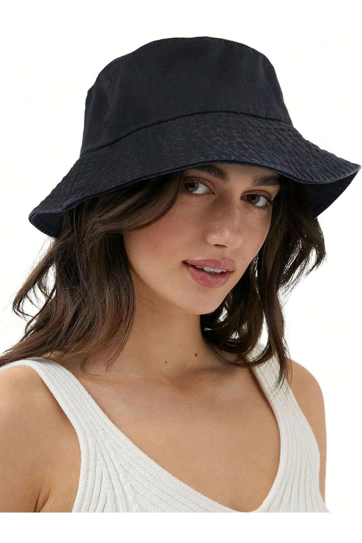 Wearflawless Kadın Siyah Bucket Şapka, Yazlık Kova Şapka, Günlük Bucket/Fisher Şapka görsel 3