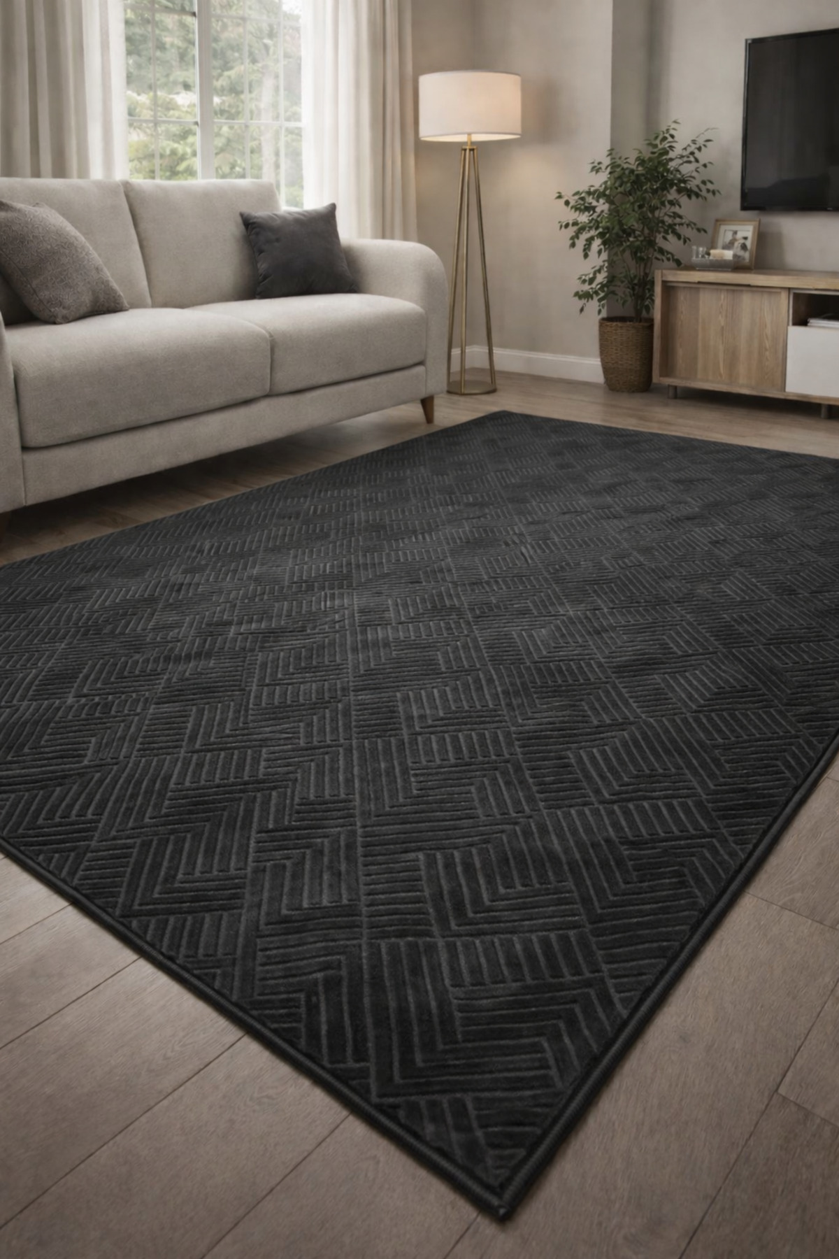Relief Aden Anti-Slip Base Room Living Room Corridor Kitchen Carpet Runner ANTHRACITE