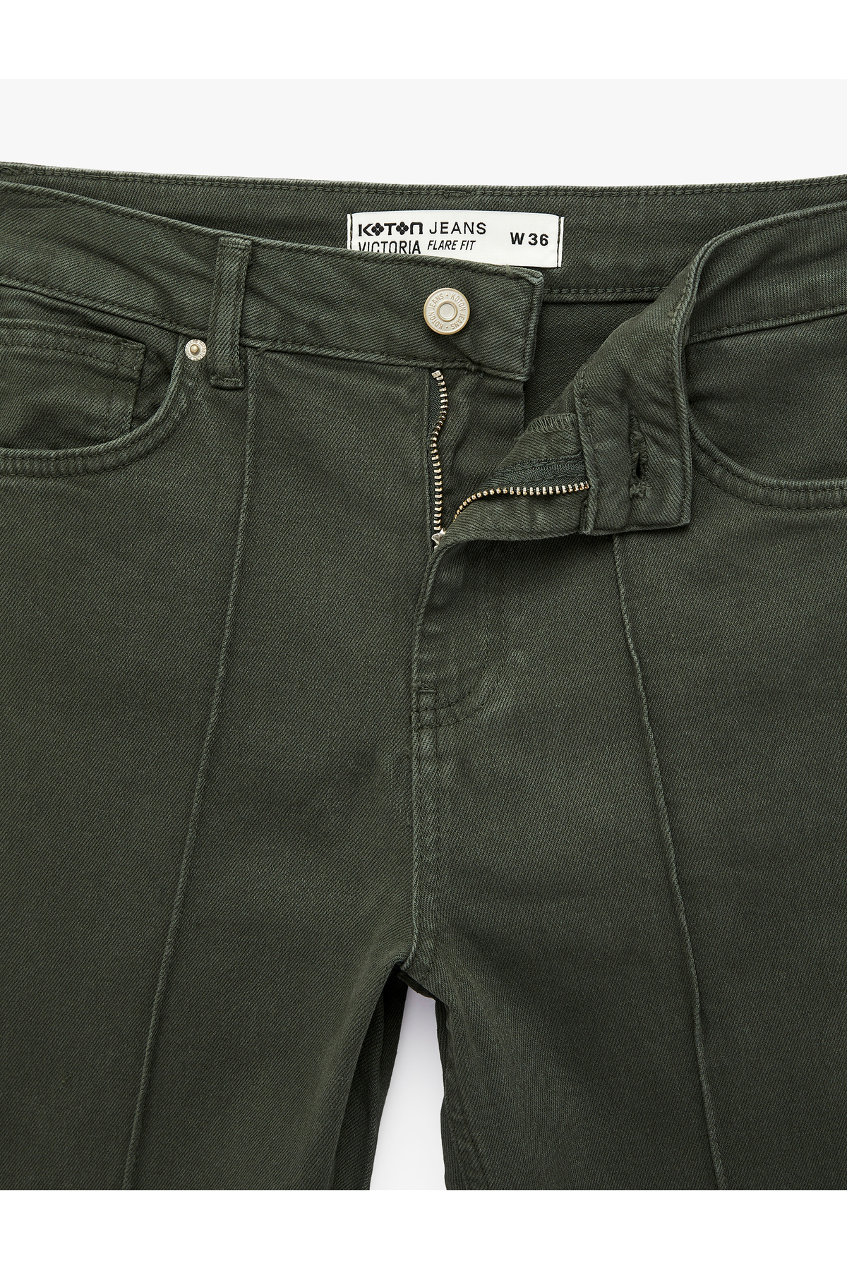 Koton Pamuklu Cepli Düğmeli Dar Kesim İspanyol Paça Denim Pantolon - Flare Jeans görsel 7