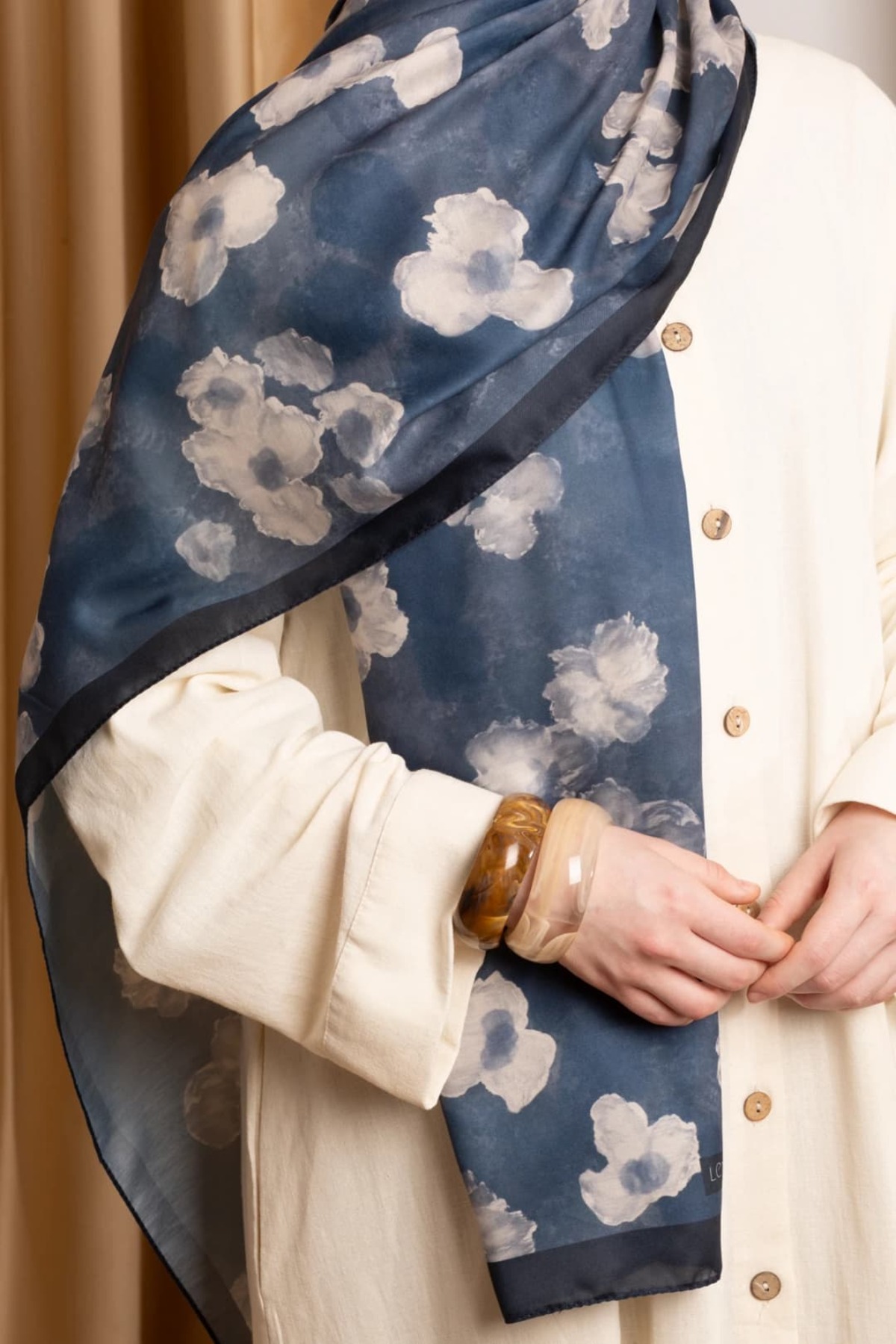 Emare  Güz Serenadı Desenli Soft Şal - Mavi - Görsel 5