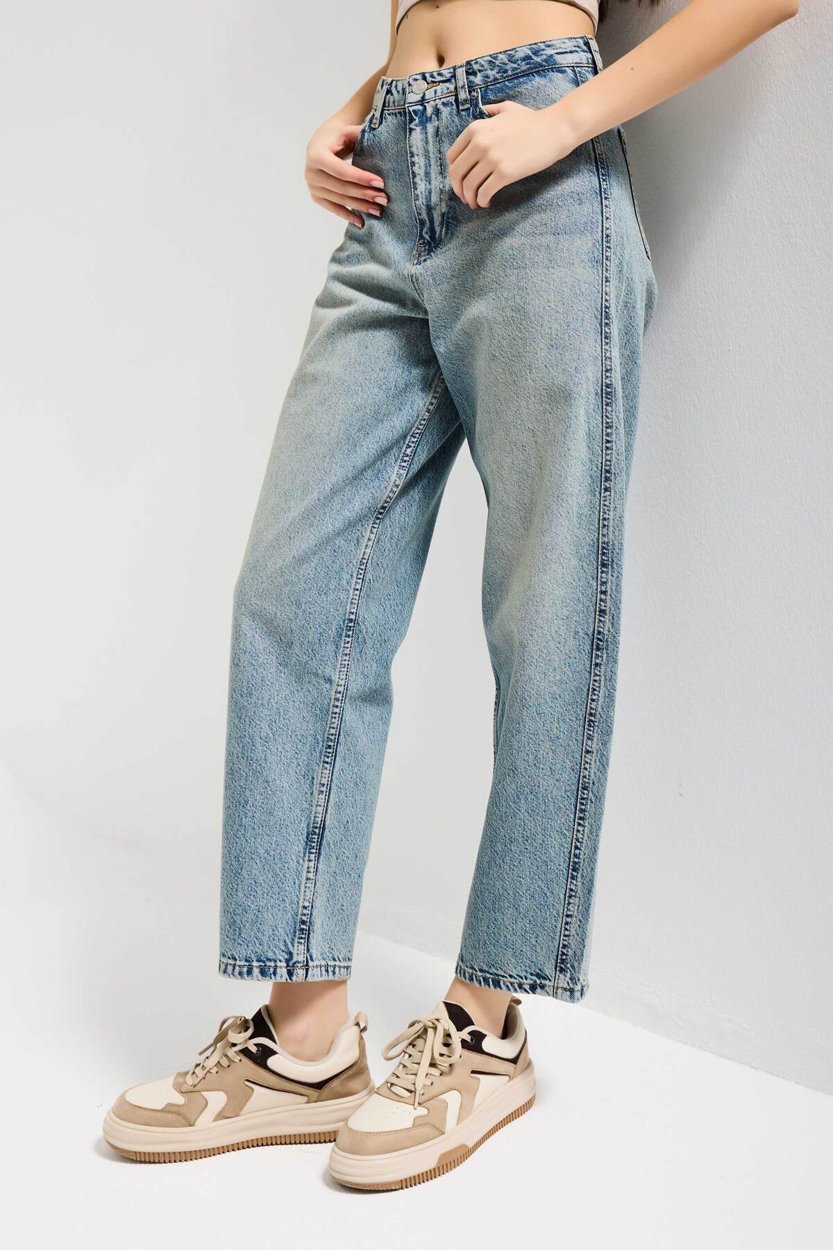 it's basic Kadın Kot Rengi 4s6-32 Relax Fit %100 Koton T33 Denim Jean