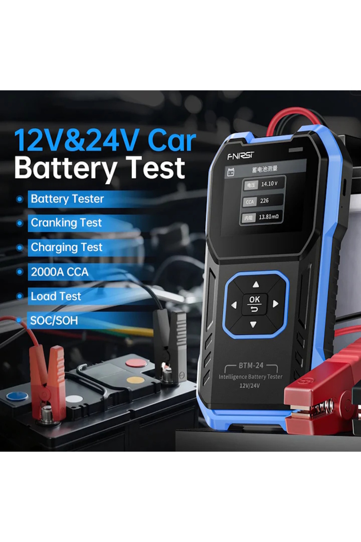 FNIRSI BTM-24 Aşırı Gerilim Korumalı 12V/24V Otomotiv Akü Test