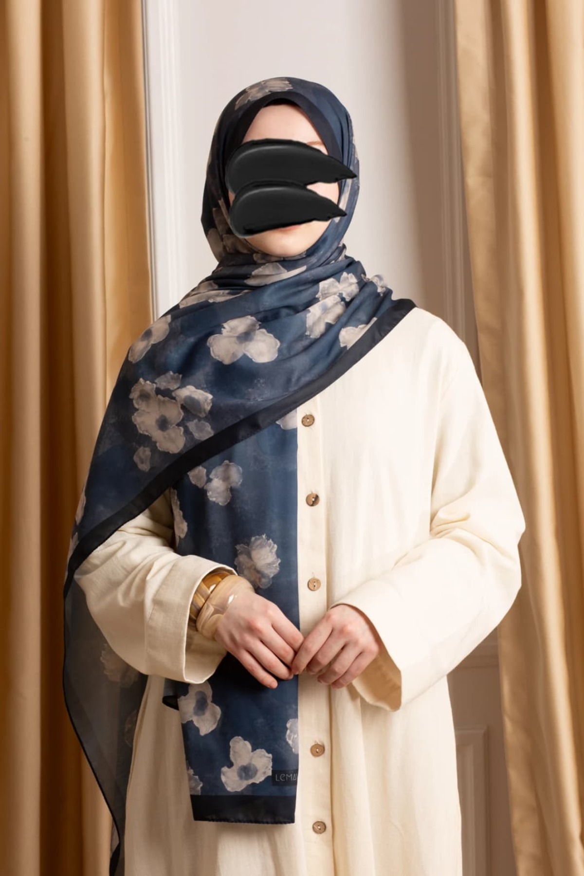 Emare  Güz Serenadı Desenli Soft Şal - Mavi - Görsel 2