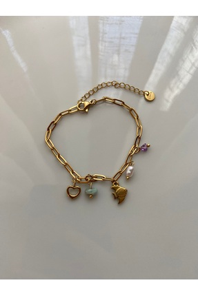 Anetta Jewelry Kadın altın renk balık charmlı Çelik bileklik/halhal