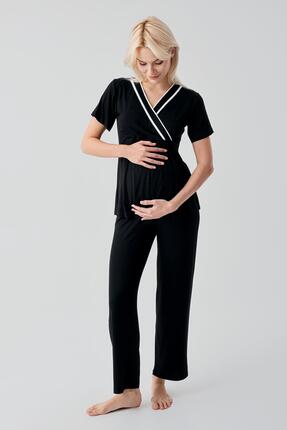 Artış Kısa Kollu Emzirme Bölmeli Ayarlanabilir Bel Esnek Viskoz Hamile Pijama...