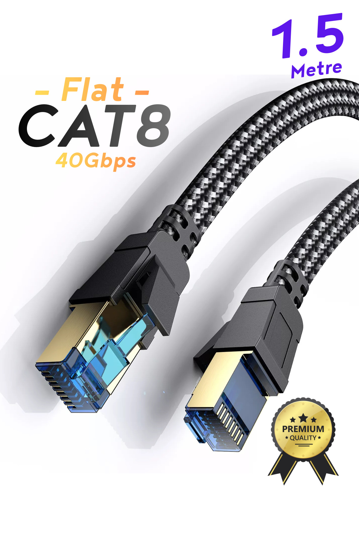CAT8 Ethernet Cable Premium LAN Cable 40Gbps Internet Cable PC Laptop, PS5/4 (1.5 Meters)