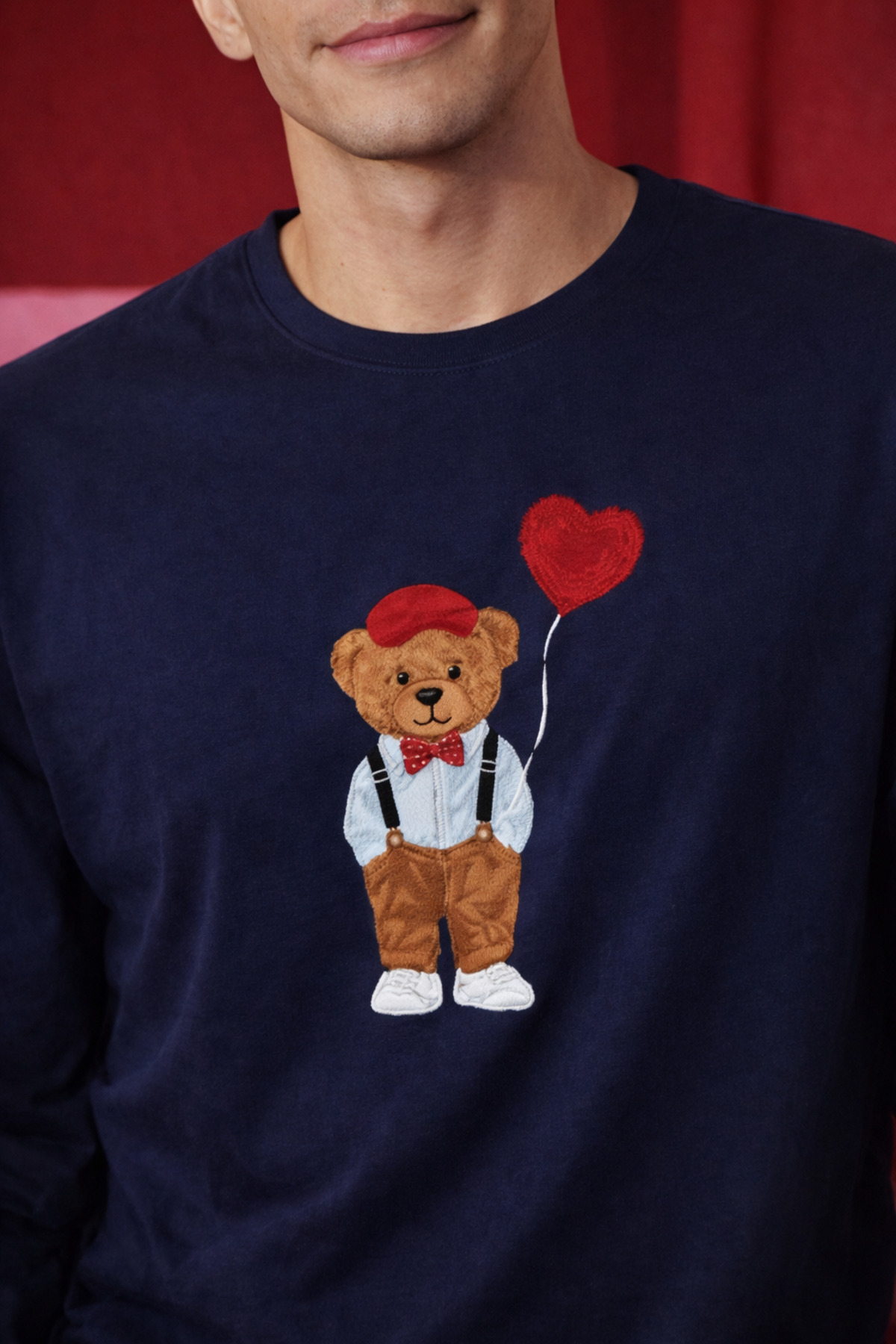 koza iç giyim Erkek Pamuklu Ayıcık Baskılı Ekose Desenli Pijama Takımı görsel 4