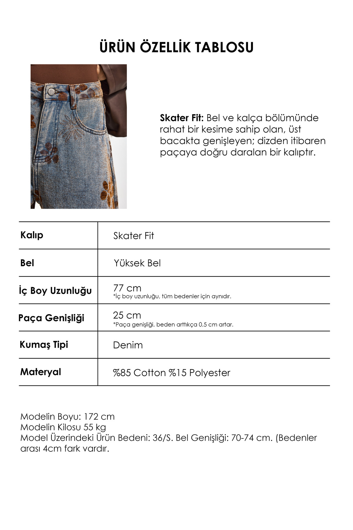 it's basic  Kadın T.Kot Rengi s5-8 Özel Flok Desenli Skater Fit Tasarım Denim Jean - Görsel 6