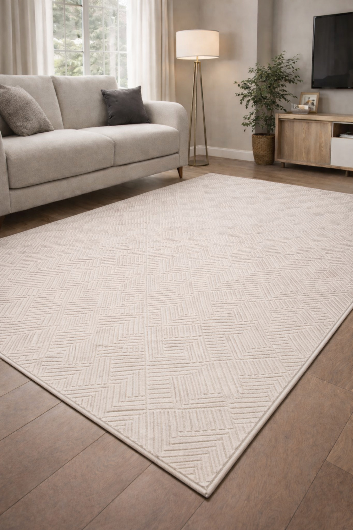Relief Aden Anti-Slip Base Room Living Room Corridor Kitchen Carpet Runner CREAM