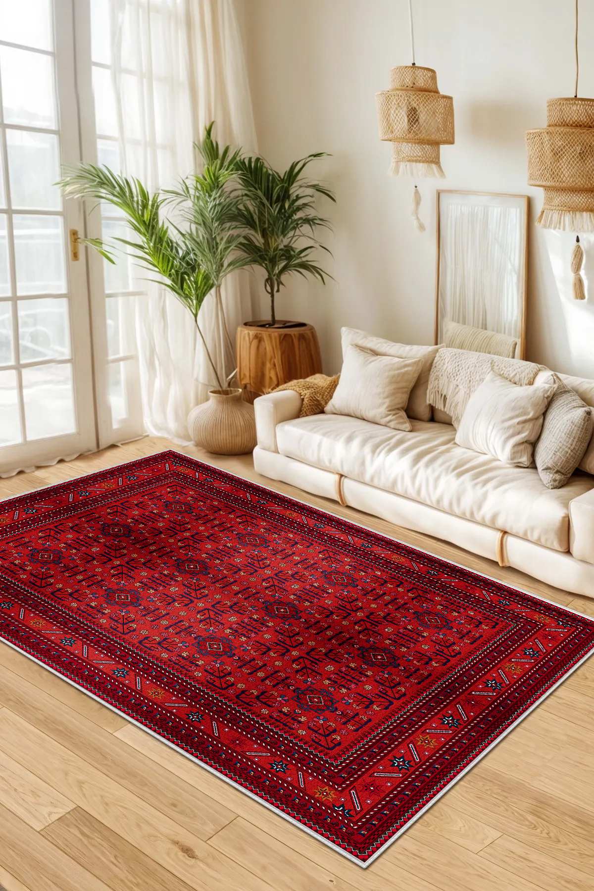 df home Salon Halısı Geometrik İskandinav Eskitmeli Dijital Baskı Yıkanabilir Kaymaz Taban 9122