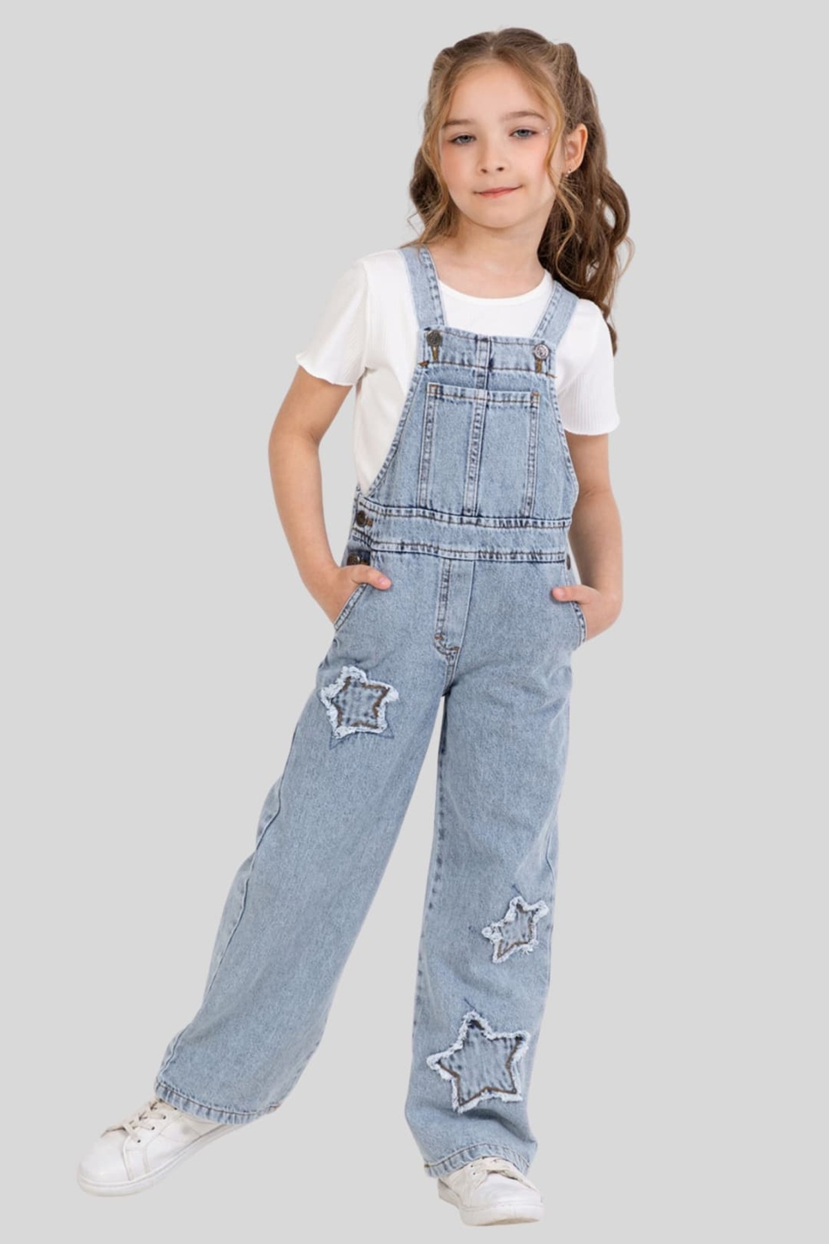 ww waka waka kids store Kız Çocuk Yıldız Yamalı Denim Bahçıvan