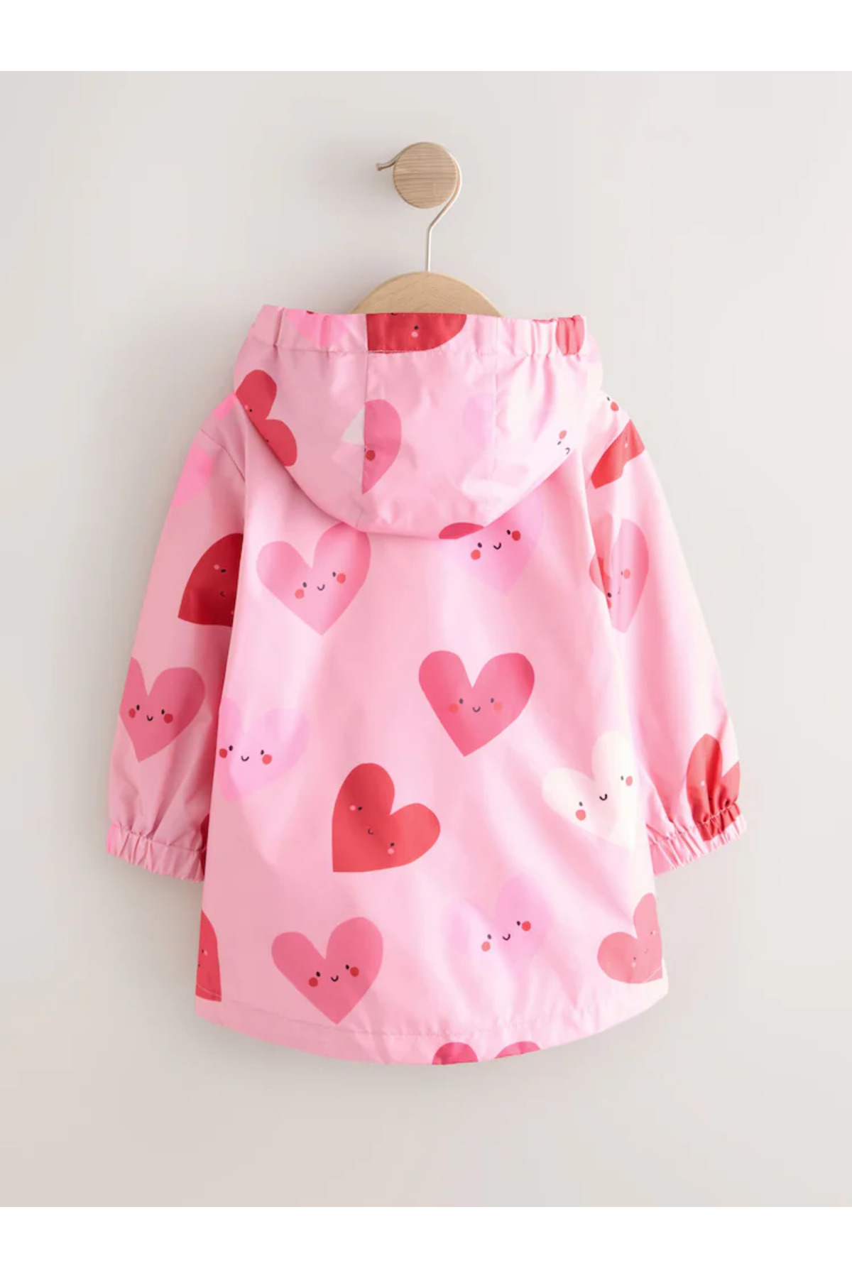 Next Baby %100 Organik Pamuk Kapüşonlu Pembe Kalp Desenli Su Geçirmez Çocuk Mont Yağmurluk ALYH47331 fotoğrafı 5 (önizleme)