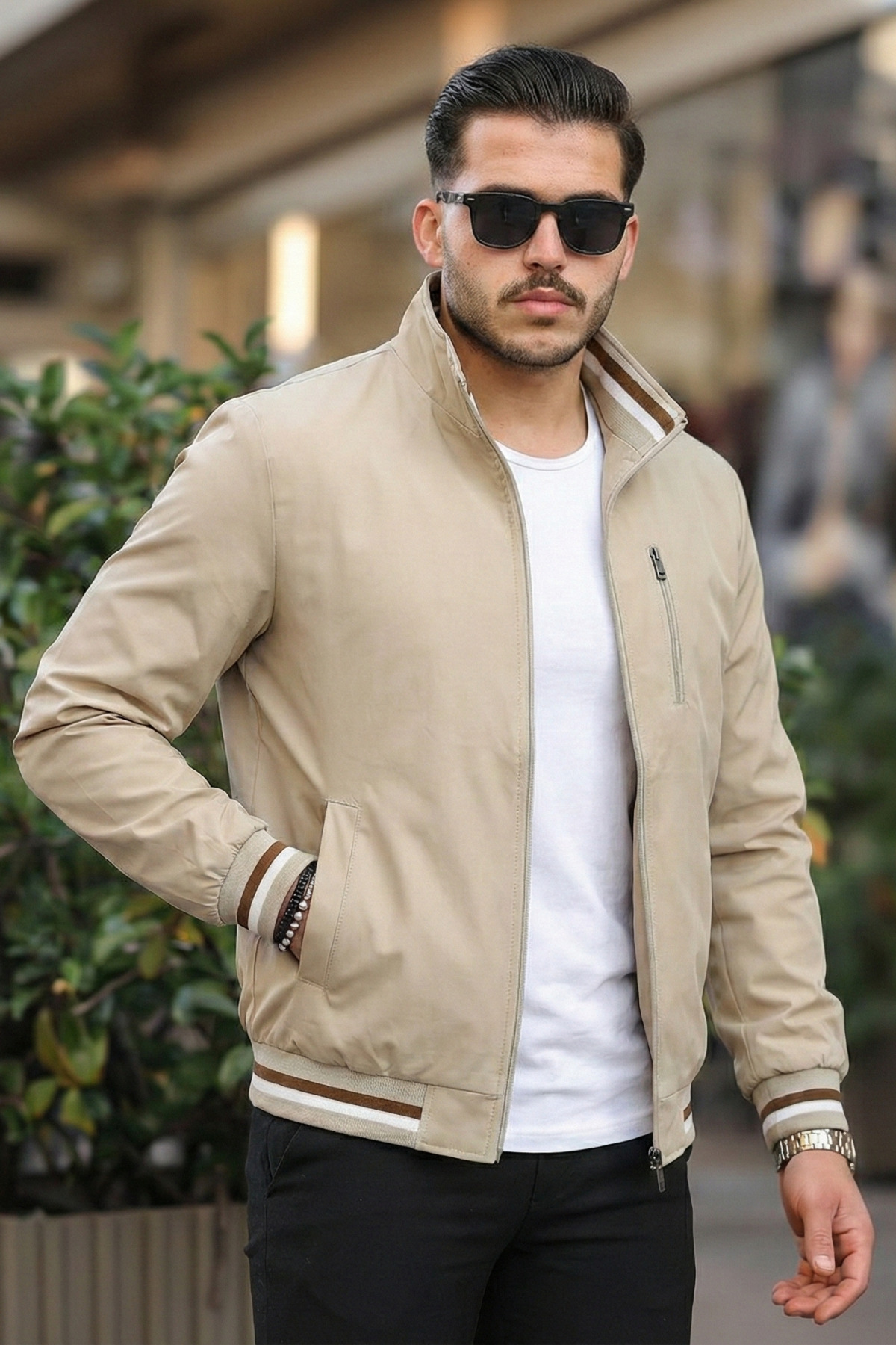 ixir  Klasik Fermuarlı Mevsimlik Erkek Mont & Ceket Krem - Görsel 4