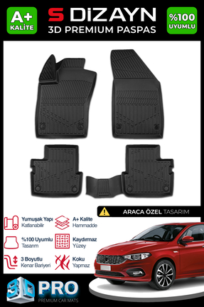 S Dizayn S-Dizayn Fiat Egea Sedan 3D Pro Havuzlu Paspas 2015 Üzeri A+ Kalite ...