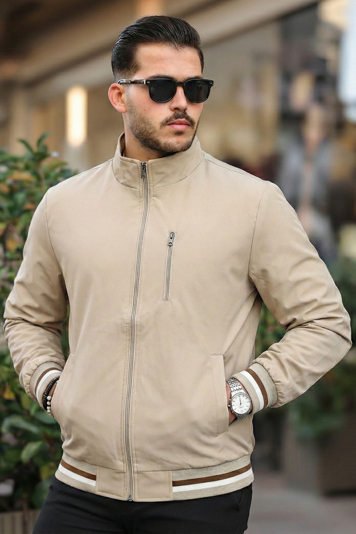 ixir  Klasik Fermuarlı Mevsimlik Erkek Mont & Ceket Krem - Görsel 2