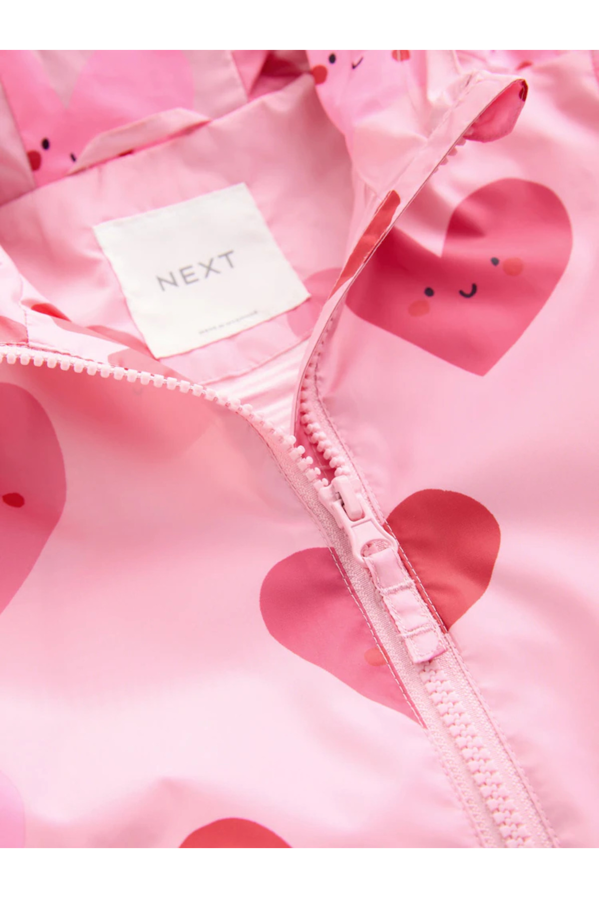 Next Baby %100 Organik Pamuk Kapüşonlu Pembe Kalp Desenli Su Geçirmez Çocuk Mont Yağmurluk ALYH47331 fotoğrafı 6 (önizleme)