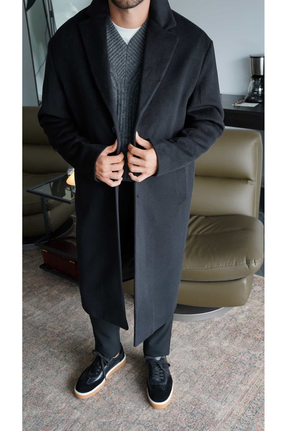 Atelier Old Money  Wool Blend Classic Overcoat Siyah Kaban FW5822 - Görsel 3