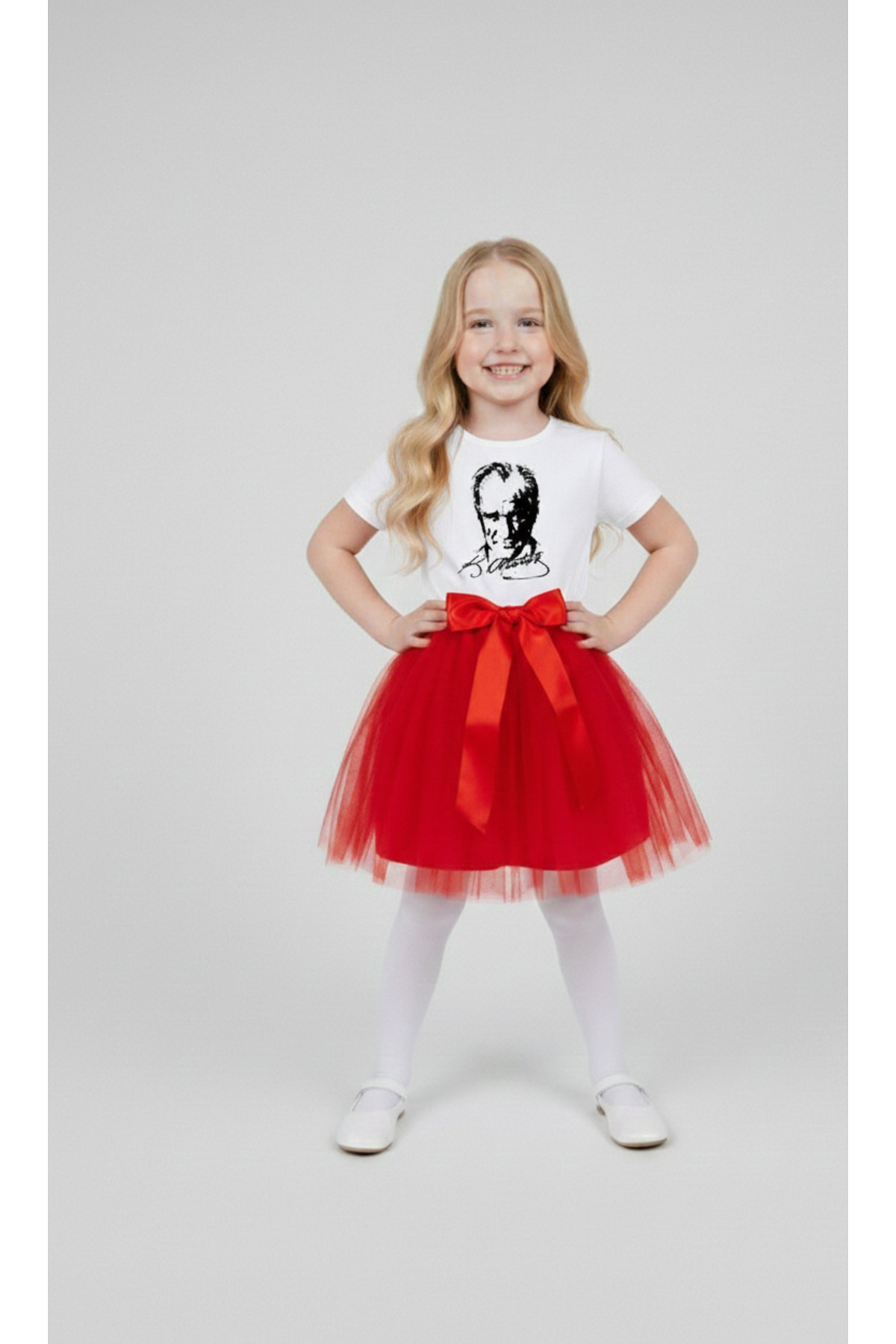 Girls April 23 October 29 Showwear Costume Tutu Skirt Short Sleeve ATATÜRK Printed T-Shirt Set