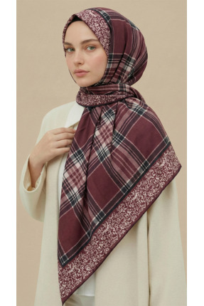 Karaca Eşarp EKOSE DESENLİ RAYON EŞARP - SİYAH / MÜRDÜM