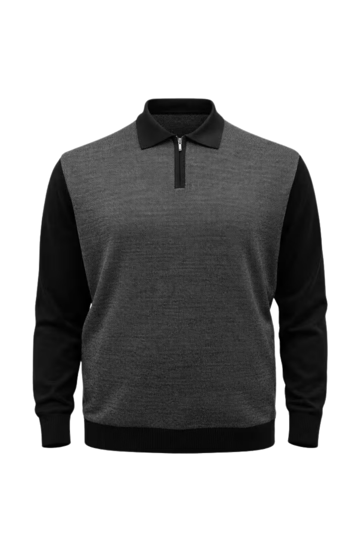 BattalModa Erkek Büyük Beden Siyah Polo Yaka Fermuarlı Triko Kazak 5XL-6XL-7XL-8XL görsel 4