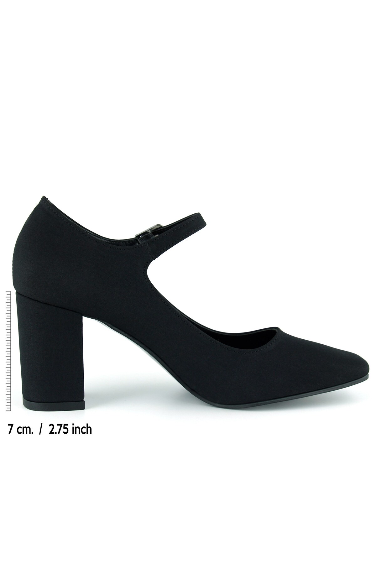 Erkan Saçmacı  Mary Jane Siyah Krep Kare Burun Bantlı Kalın Topuklu Klasik Ayakkabı - Görsel 5